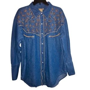 Alan Jackson SZ XL Country Western Denim Pearl Snap Gold Embroidered Shirt